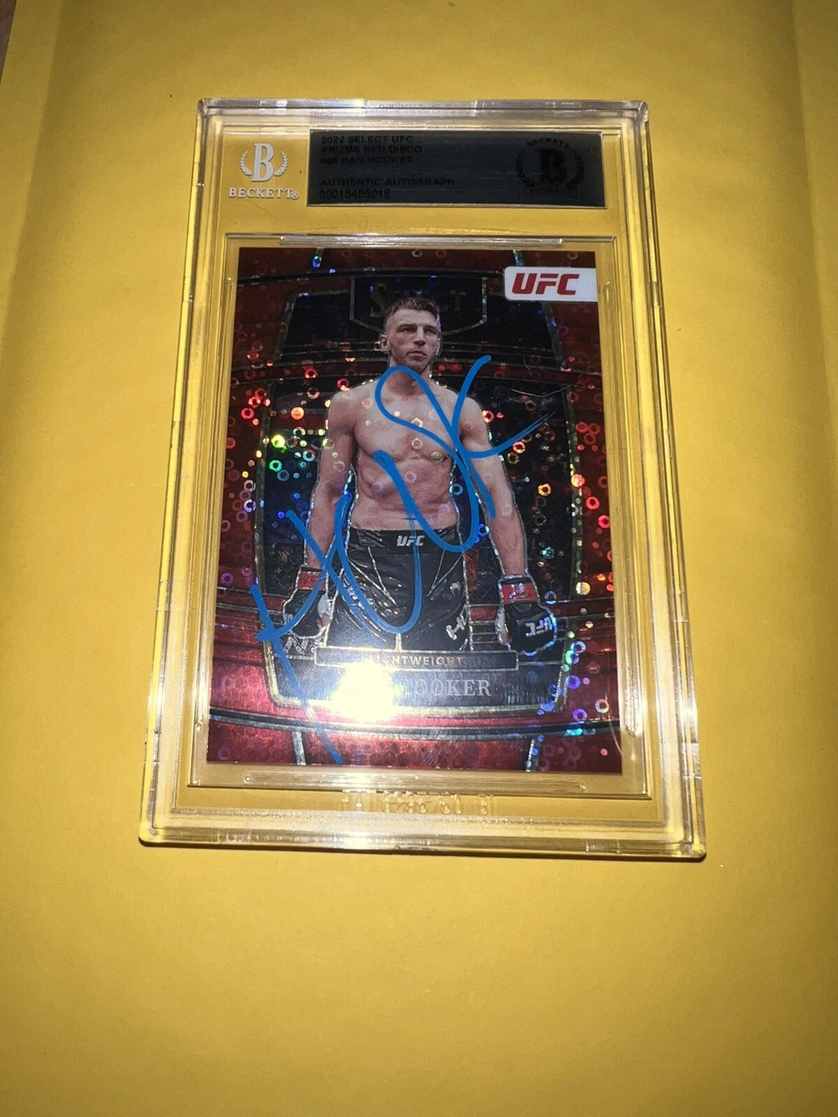 Dan Hooker Signed 2022 Select UFC Trading Card Prizm Red Disco Beckett