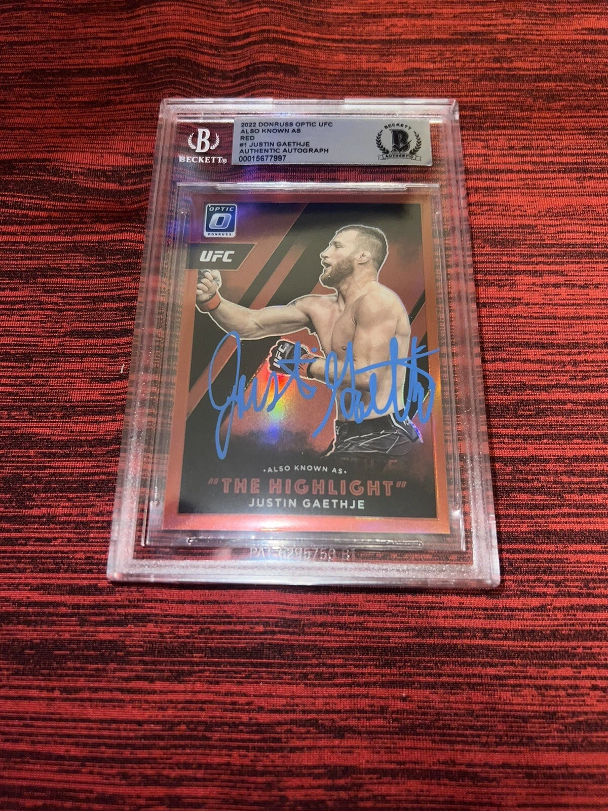 Justin Gaethje Signed 2022 Donruss Optic “Also Known As” UFC Card /99 Red BAS