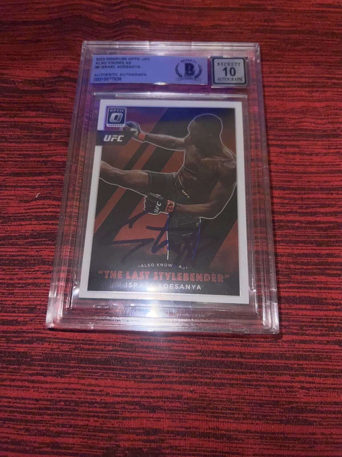 Israel Adesanya Signed 2022 Donruss Optic “Also Known As” UFC Card BAS 10 Auto