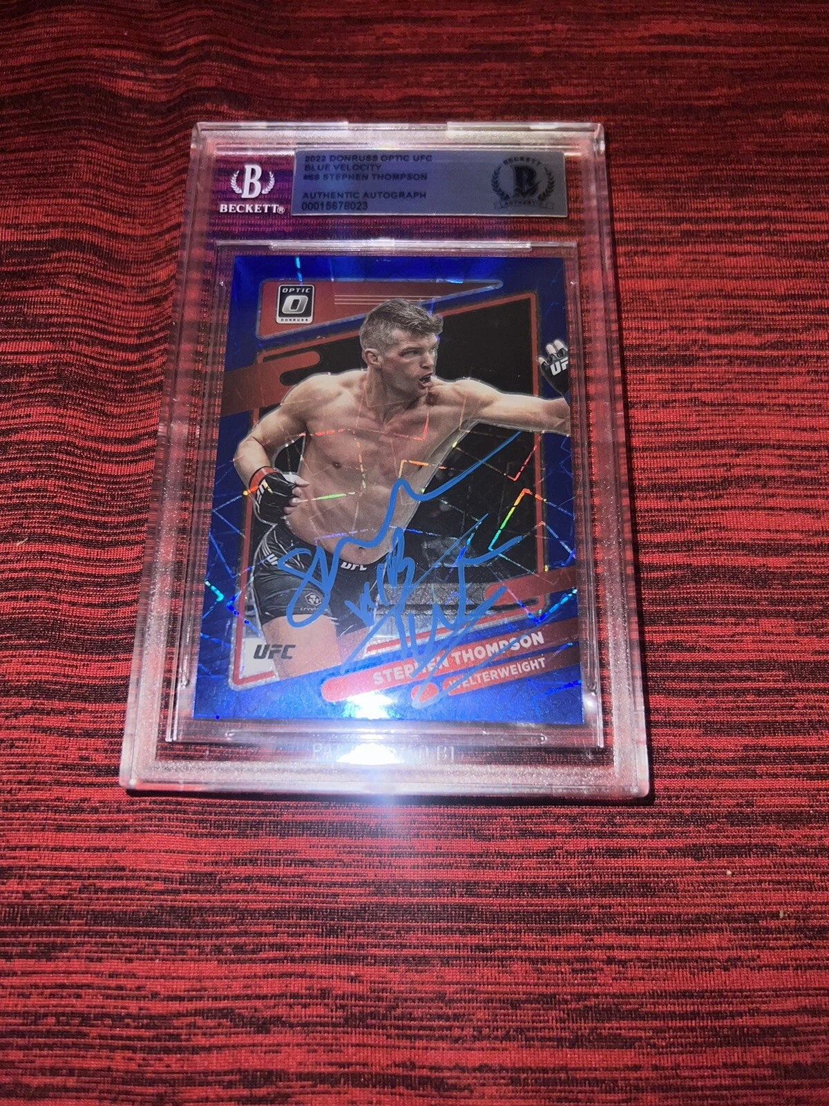 Stephen Thompson Signed 2022 Donruss Optic UFC Blue Velo Trading Card Beckett