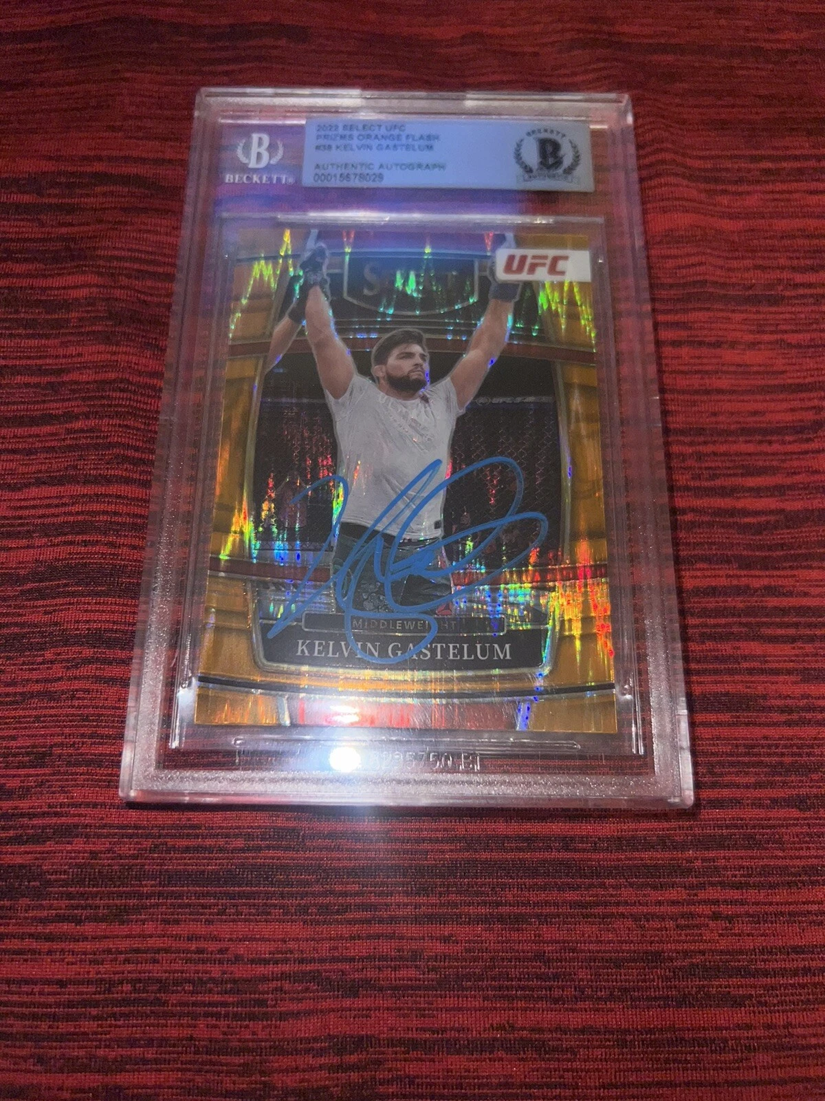 Kelvin Gastelum Signed 2022 Panini Select Prizms Orange UFC Trading Card Beckett