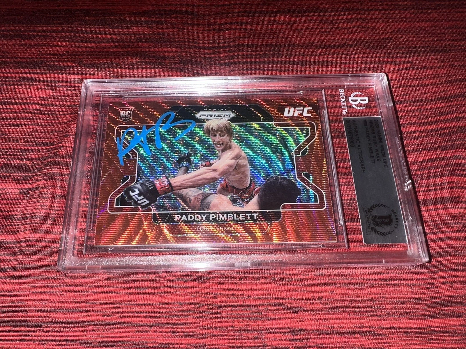 Paddy Pimblett Signed 2022 Panini Prizm Ruby Wave UFC Trading Card Beckett