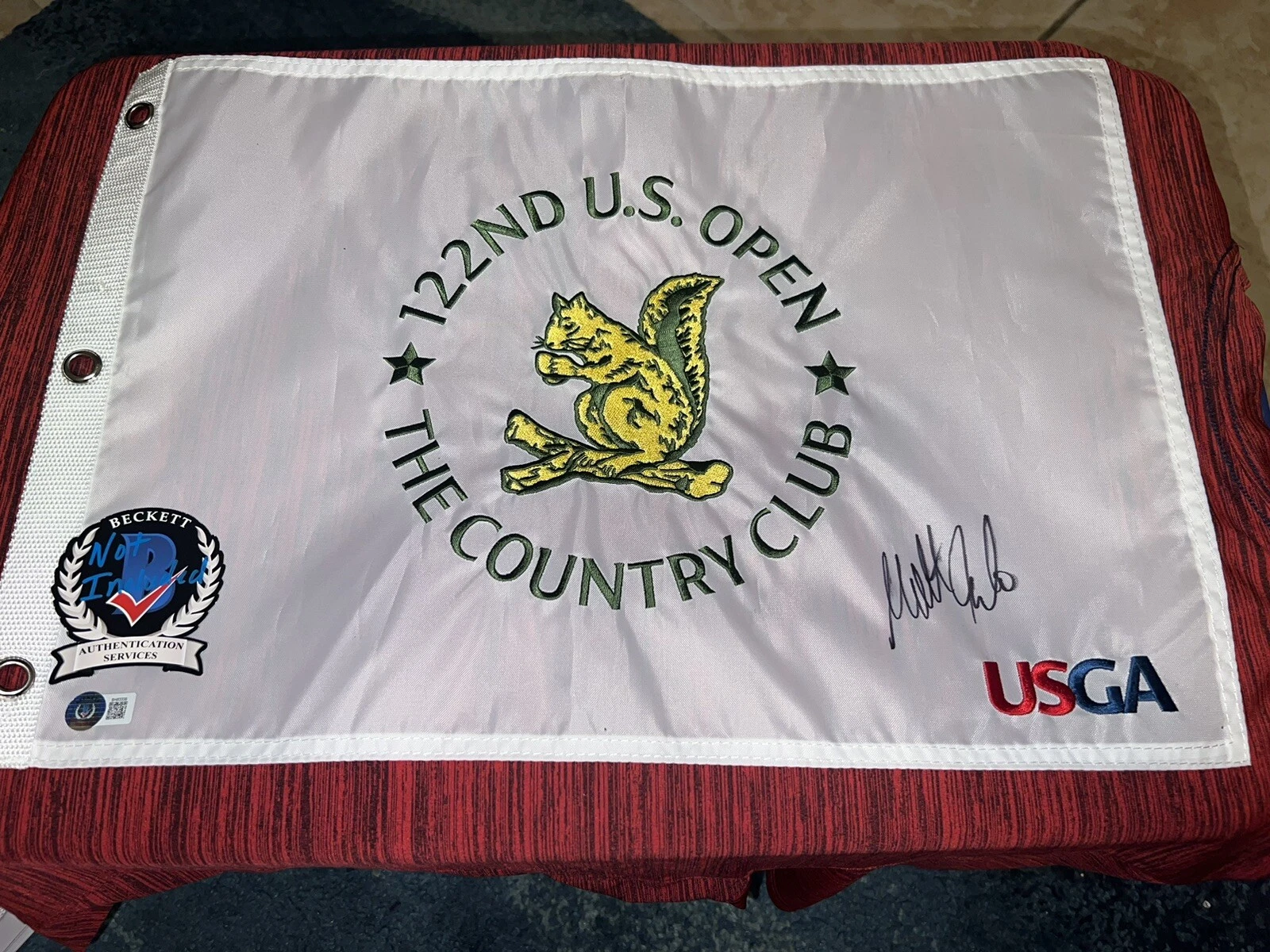 Matt Fitzpatrick Signed Official 2022 US Open Flag The Country Club Beckett #3