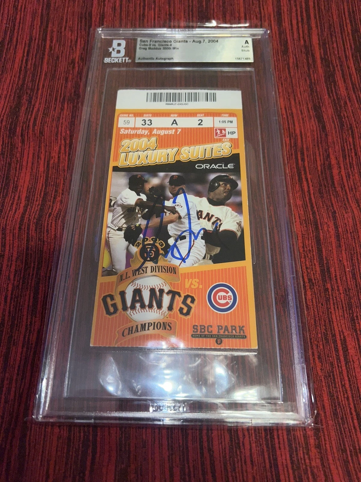 Greg Maddux Signed 300th Win Ticket 8/7/04 Chicago Cubs Braves HOF Beckett #2