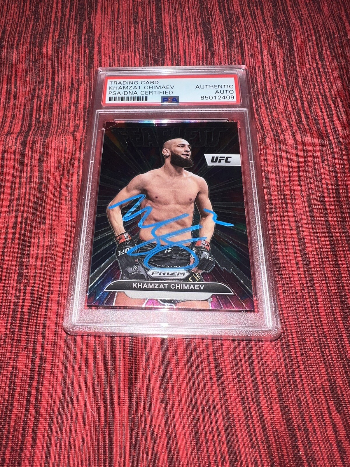 Khamzat Chimaev Signed 2023 Panini Prizm Fearless UFC Trading Card PSA/DNA