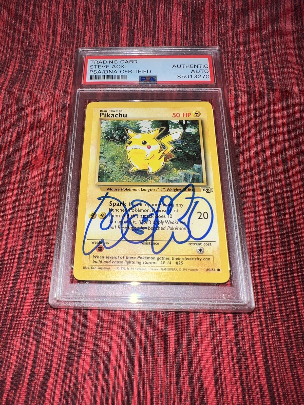 Steve Aoki Signed Official Pokemon Trading Card 1999 60 Jungle Pikachu PSA #2