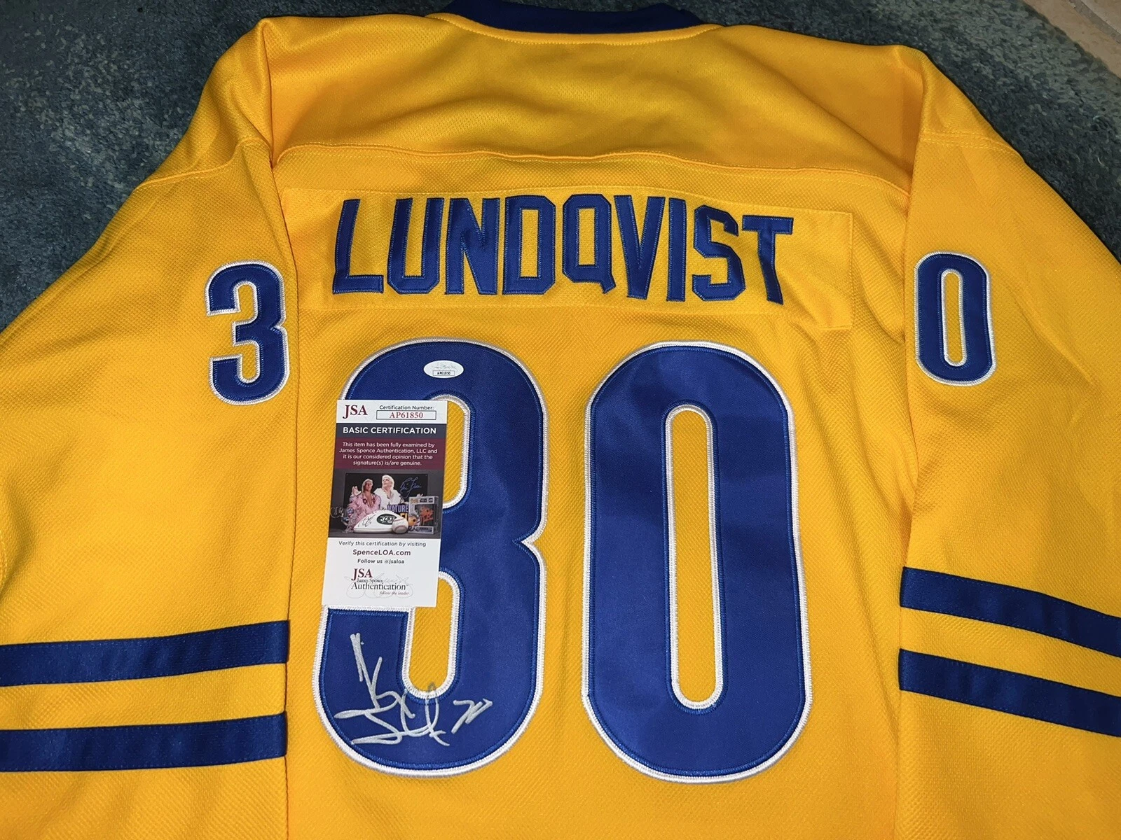 Henrik Lundqvist Signed 2014 Sweden Olympic Jersey All Star Superstar JSA Auth