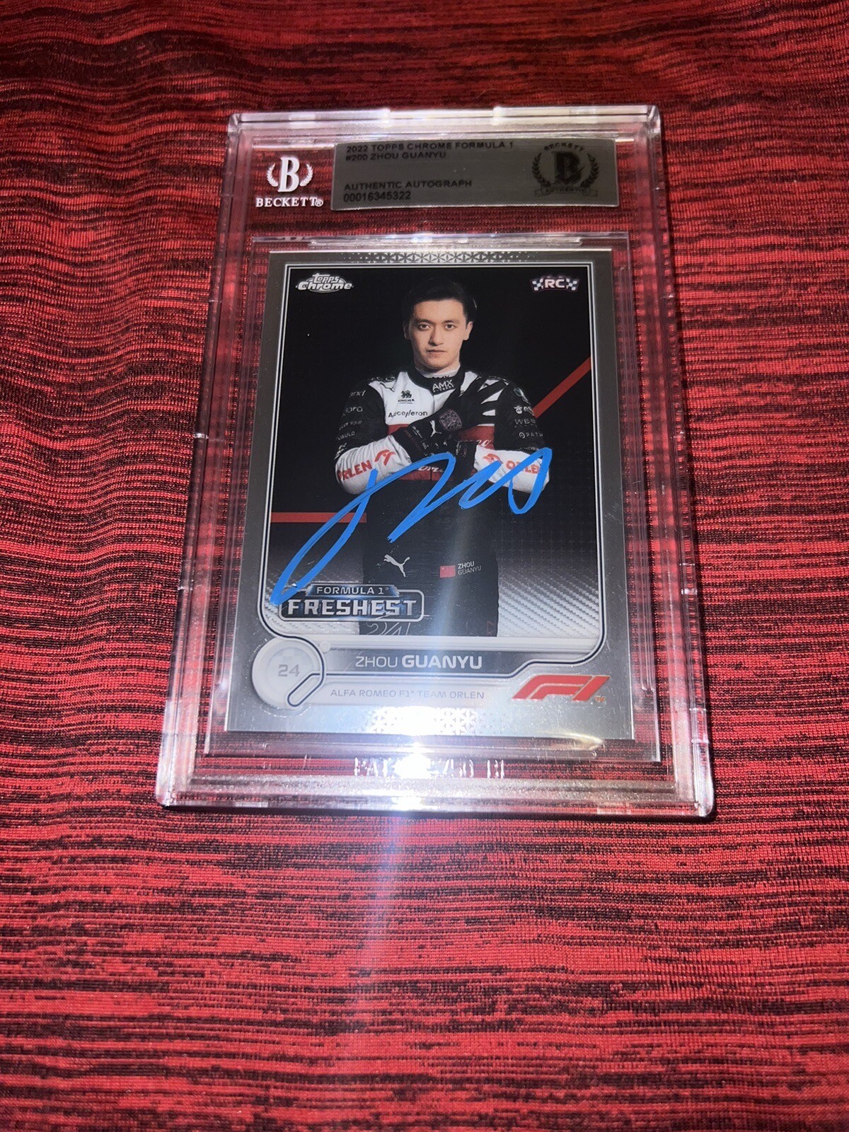 Zhou Guanyu Signed 2022 Topps Chrome Card Alpha Romeo Star Beckett Slab