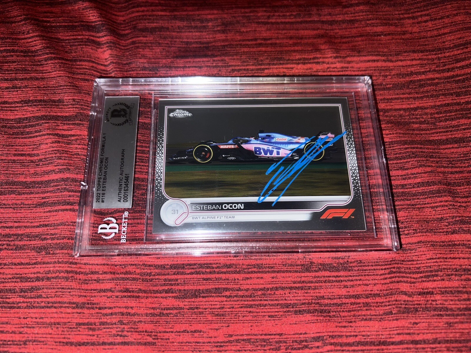 Esteban Ocon Signed 2022 Topps Chrome Card Alpine Star Beckett Slab