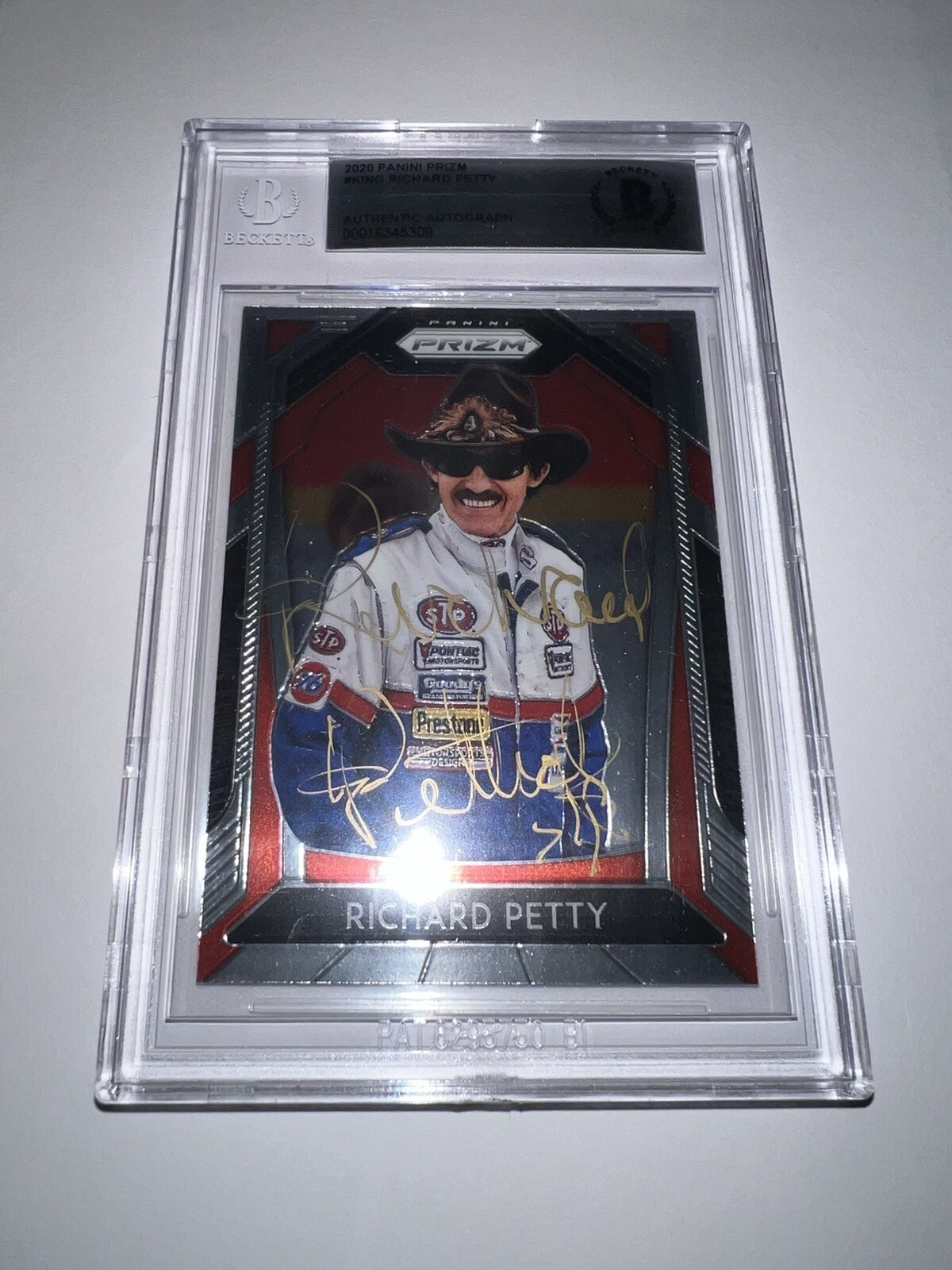 Richard Petty Signed 2020 Panini Prizm NASCAR Legend Beckett Slab