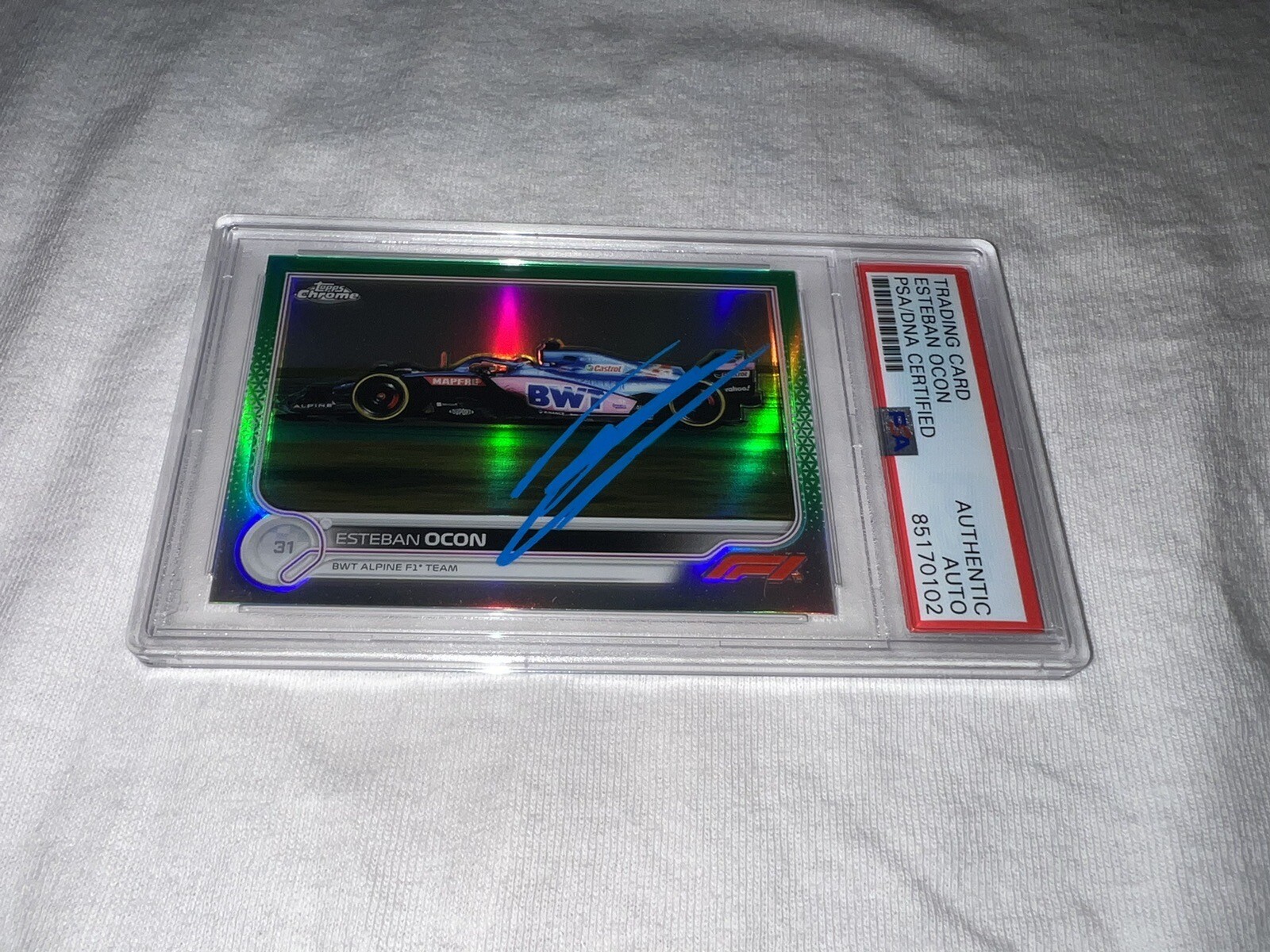 Esteban Ocon Signed 2022 Topps Chrome Card #116 Alpine 36/99 Green PSA/DNA