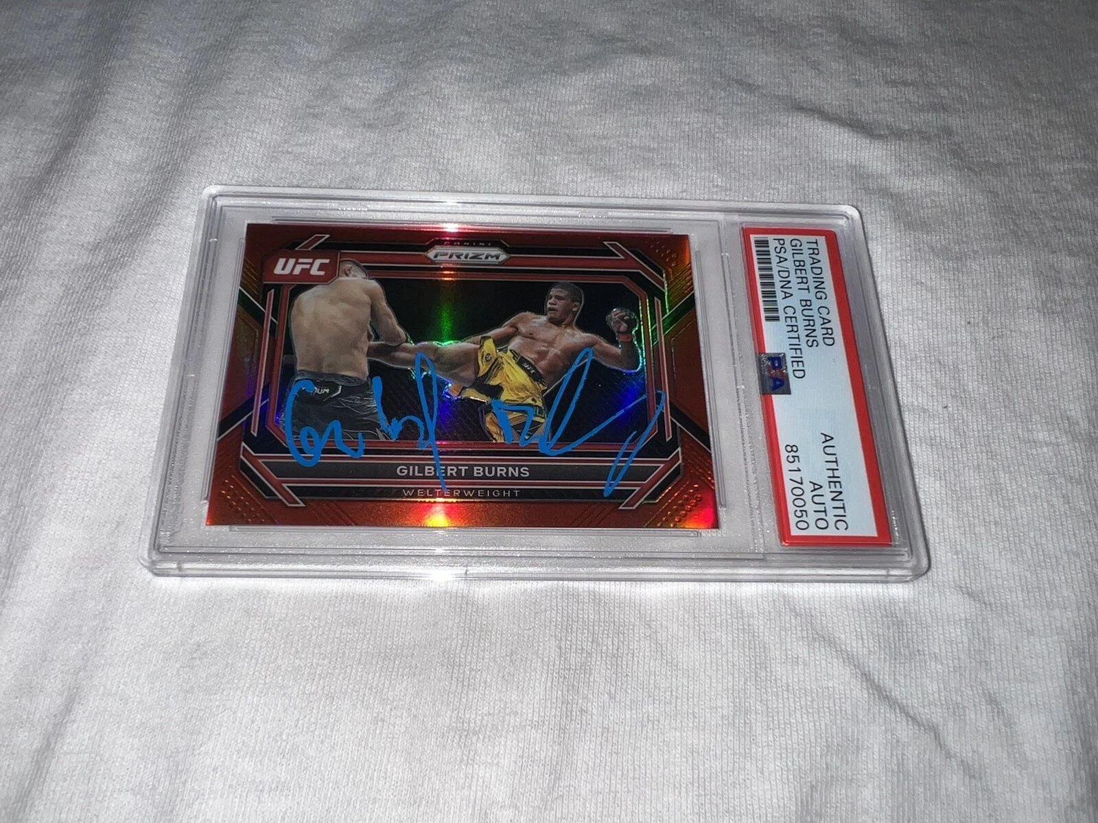 Gilbert Burns Signed 2023 Panini Prizm UFC Trading Card Red 026/199 PSA/DNA