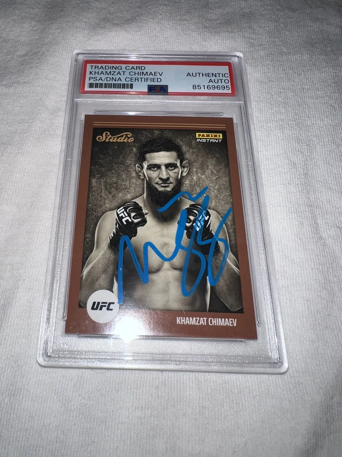 Khamzat Chimaev Signed 2022 Panini Instant Studio UFC Trading Card PSA/DNA