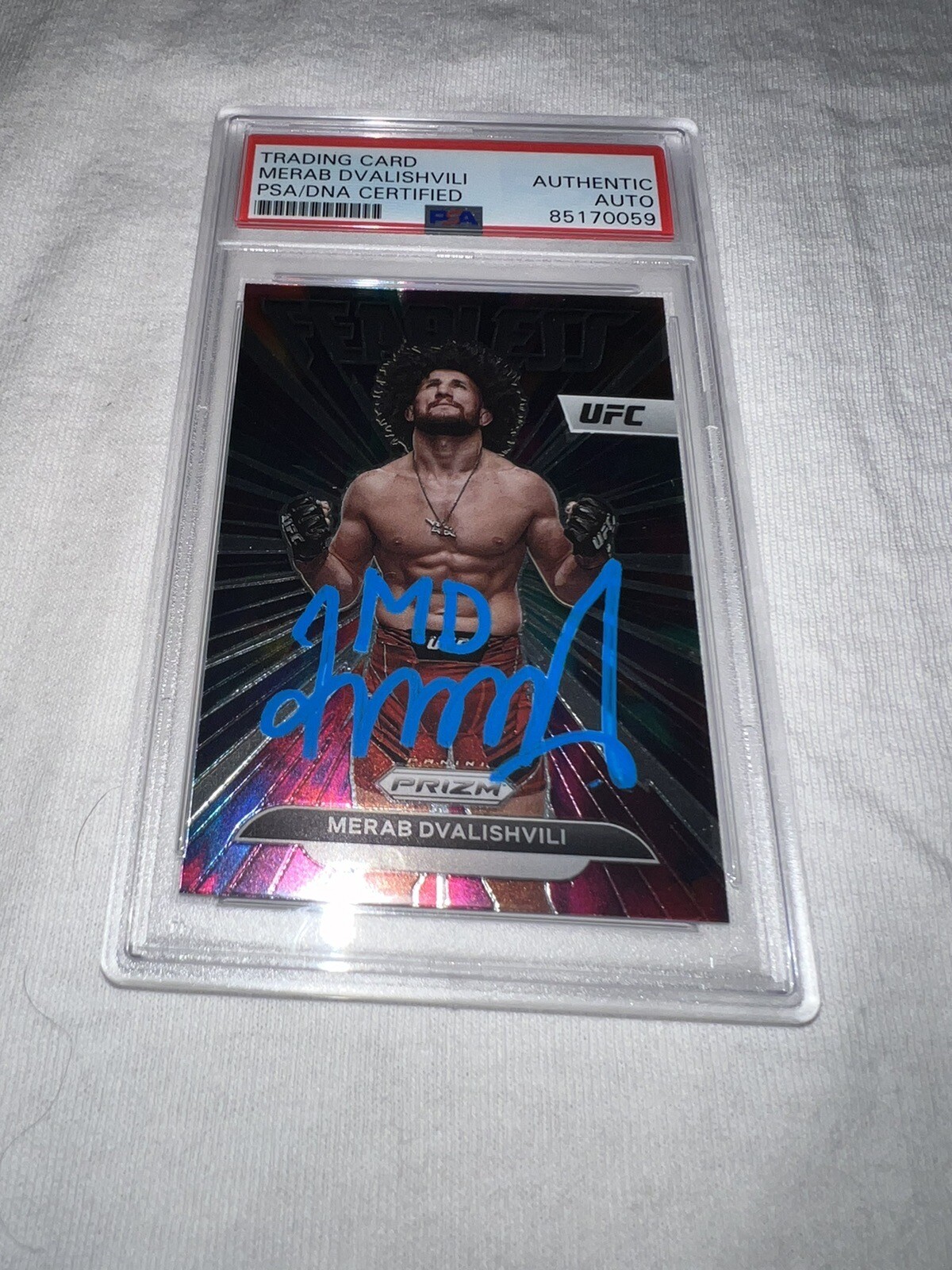 Merab Dvalishvili Signed 2023 Panini Prizm Fearless UFC Trading Card PSA/DNA