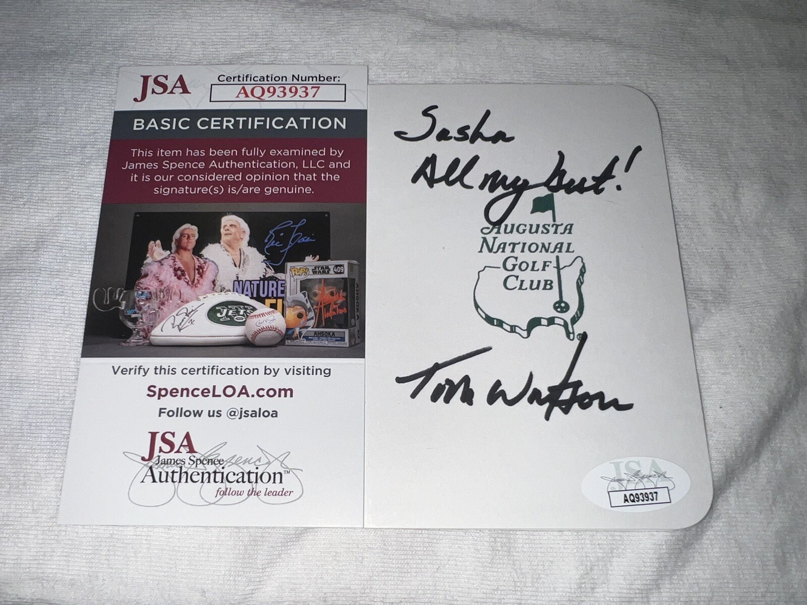 Tom Watson Signed Masters Scorecard PGA Masters Champion 1977 & 1981 JSA Auth