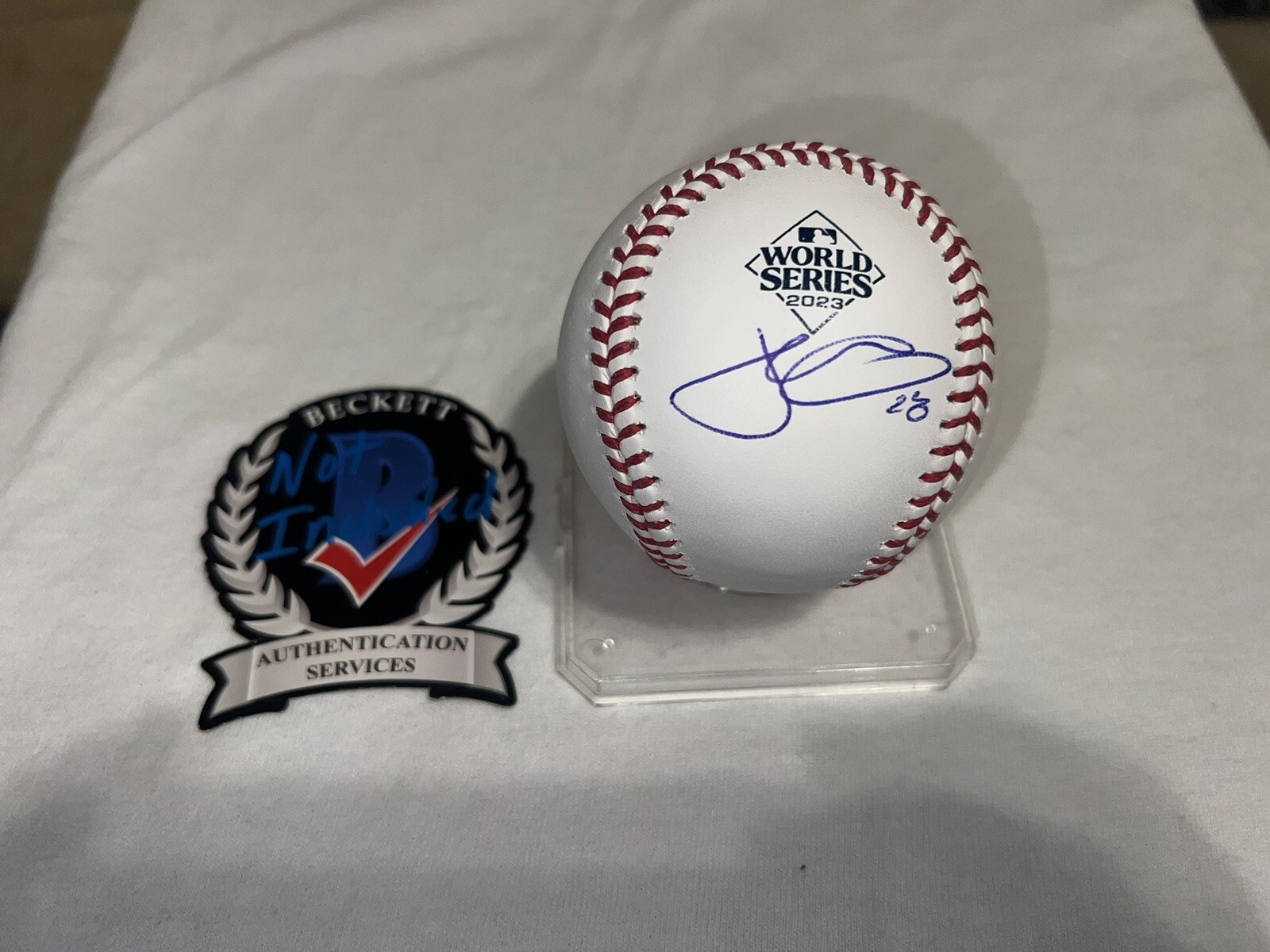 Jonah Heim Signed Official 2023 World Series Baseball Texas Rangers Beckett