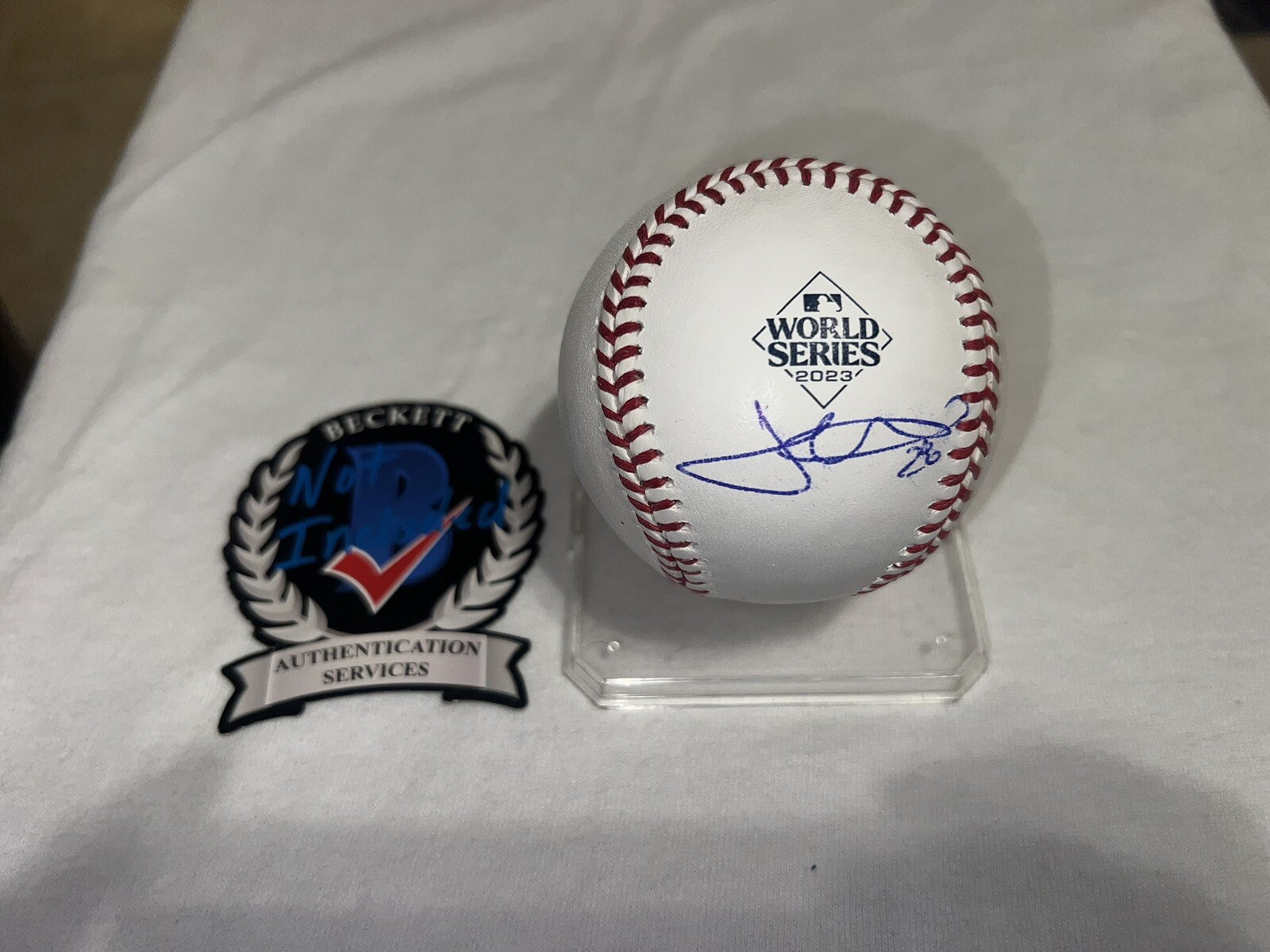 Jonah Heim Signed Official 2023 World Series Baseball Texas Rangers Beckett #2