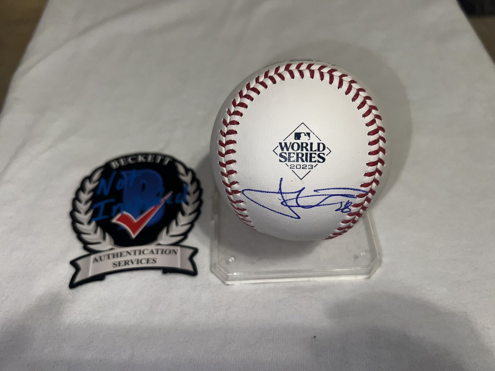 Jonah Heim Signed Official 2023 World Series Baseball Texas Rangers Beckett #4