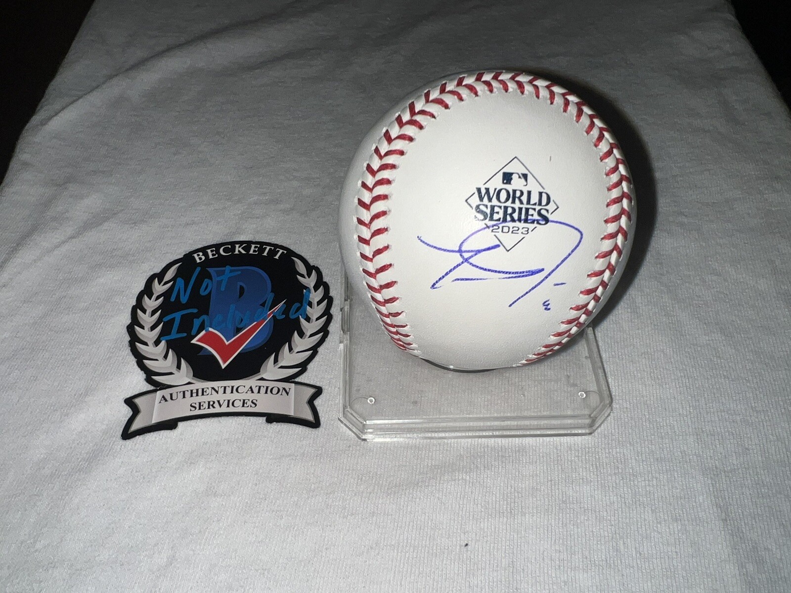 Travis Jankowski Signed Official 2023 World Series Baseball Texas Rangers BAS