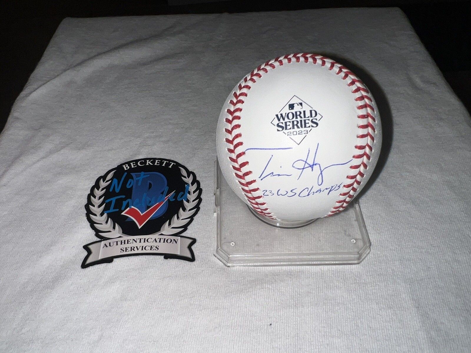 Tim Hyers Signed Official 2023 World Series Baseball Texas Rangers Beckett