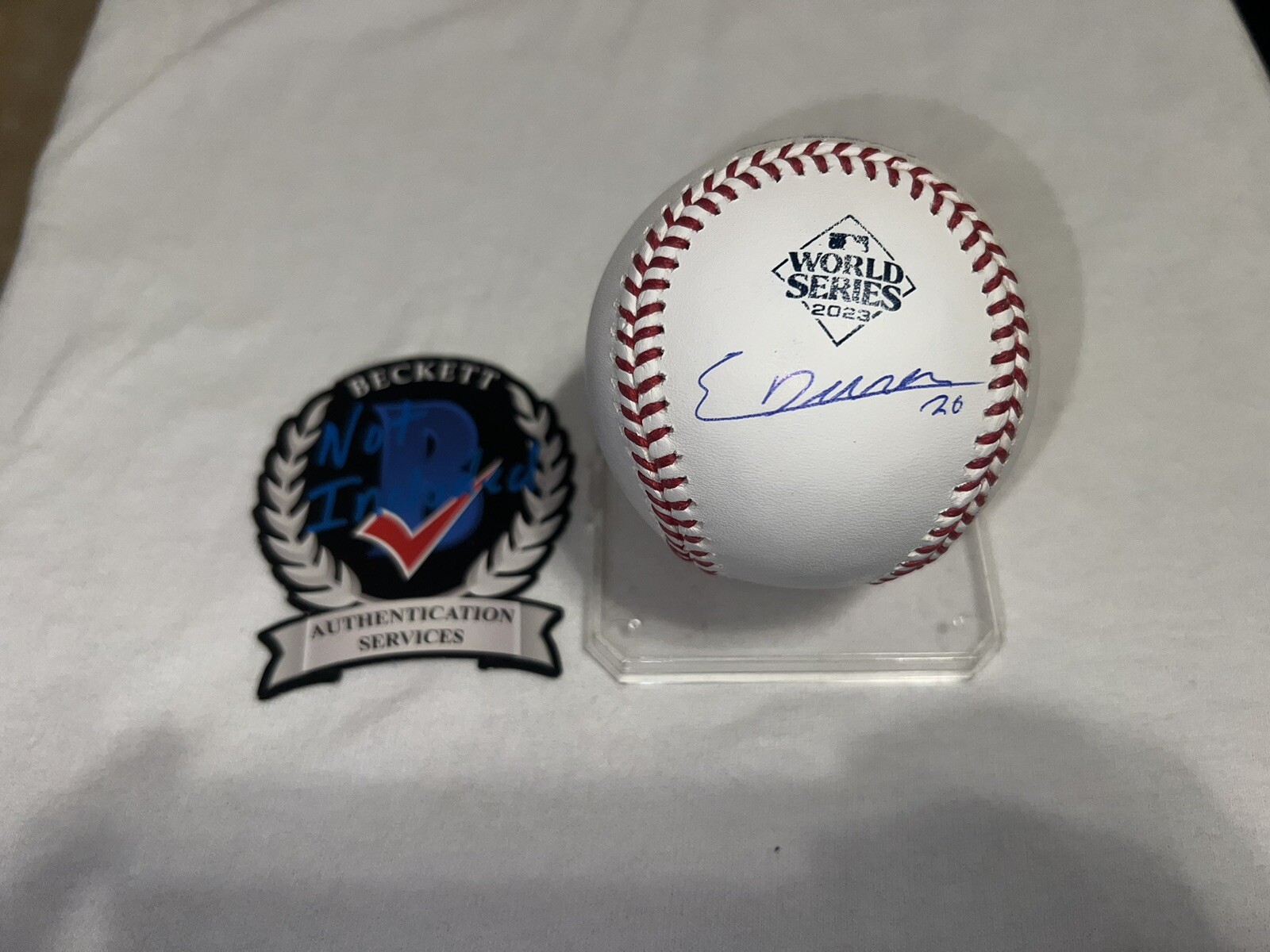 Ezequiel Duran Signed Official 2023 World Series Baseball Texas Rangers Beckett