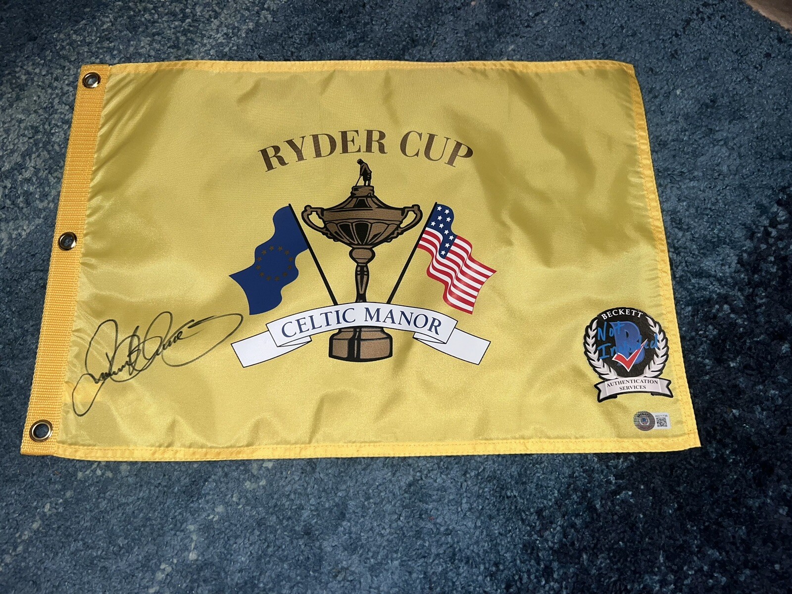 Rory McIlroy Signed Official 2010 Ryder Cup Flag Celtic Manor Champs Beckett