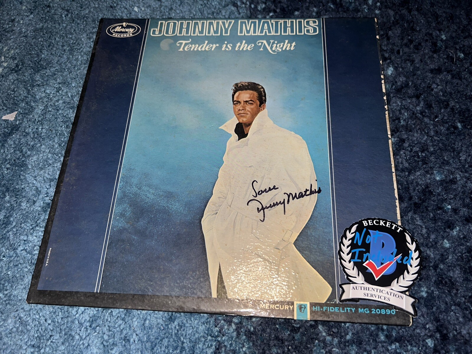 Johnny Mathis Signed Vinyl Album Tender Is The Night Legend Beckett