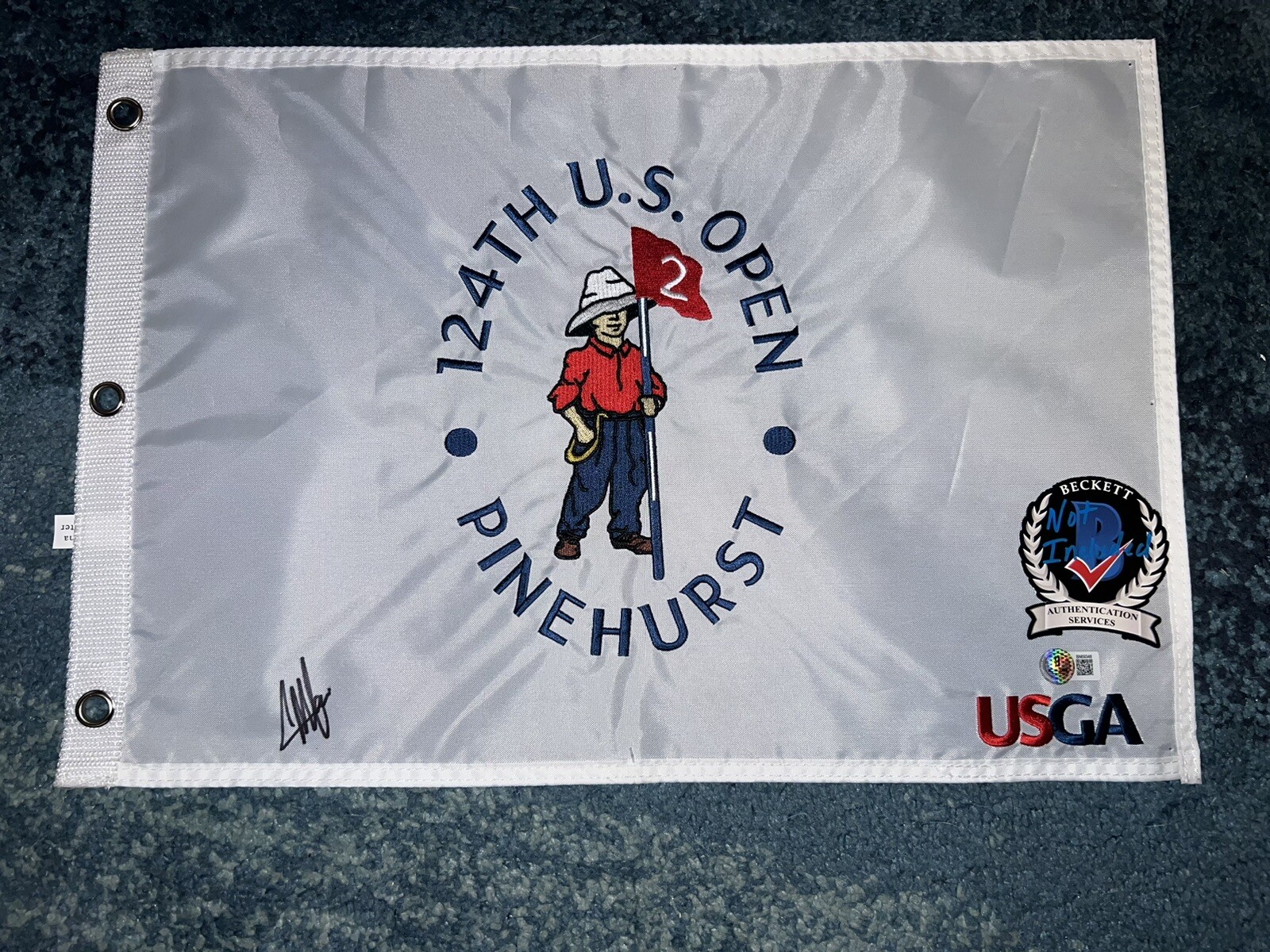 Collin Morikawa Signed Official 2024 US Open Championship Flag Pinehurst Beckett