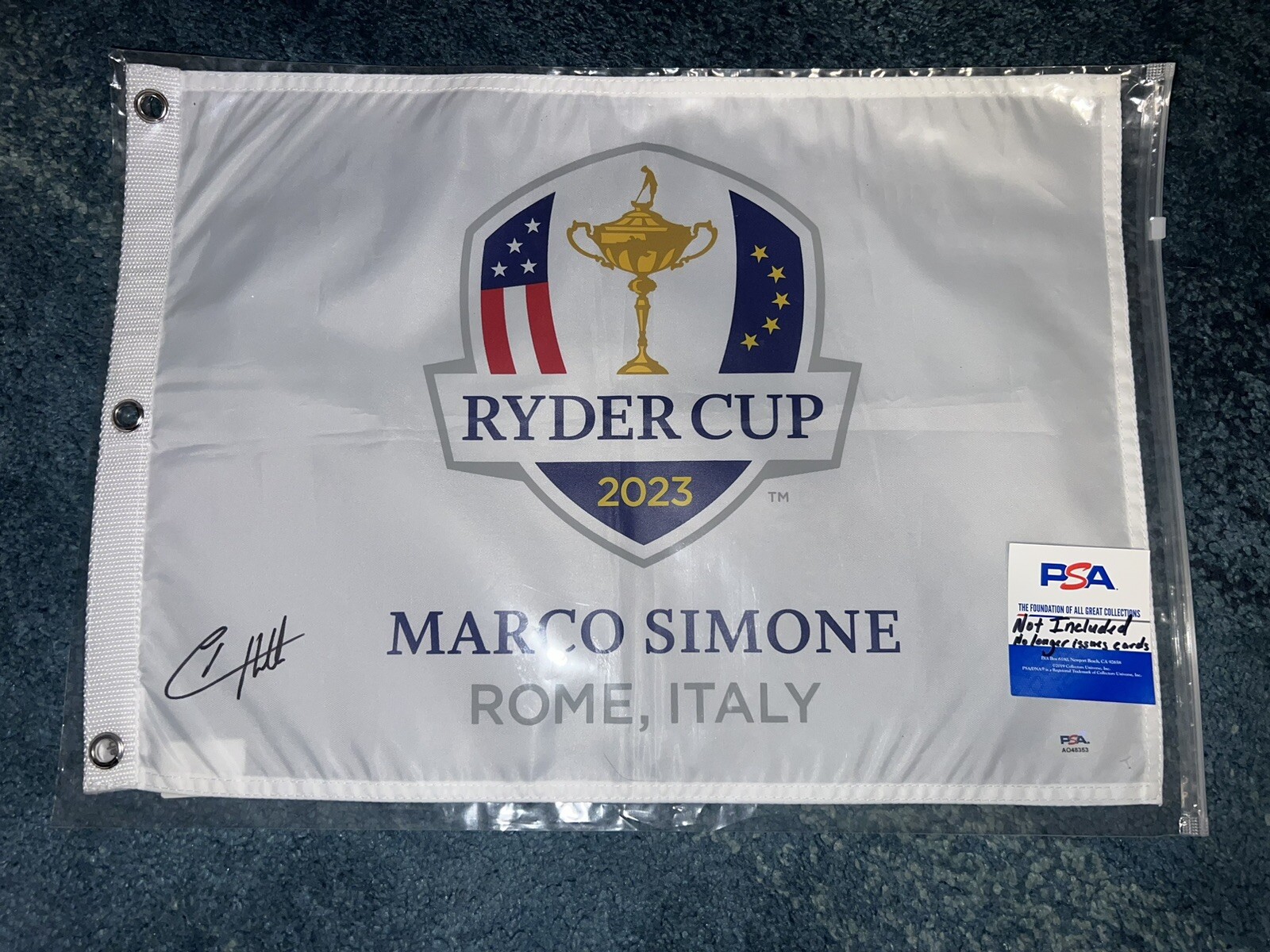 Tyrrell Hatton Signed Official 2023 Ryder Cup Flag Marco Simone Champ PSA/DNA #2