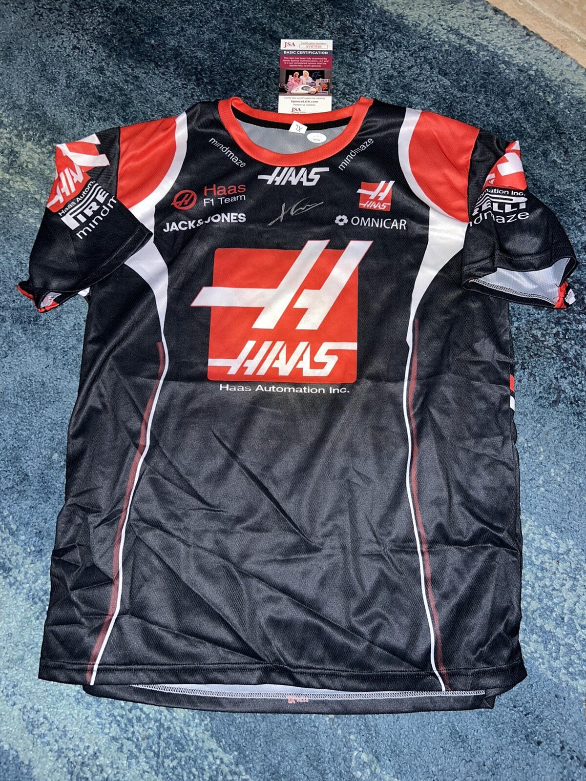 Kevin Magnussen Signed Haas Racing Shirt Champion Superstar JSA Auth #2
