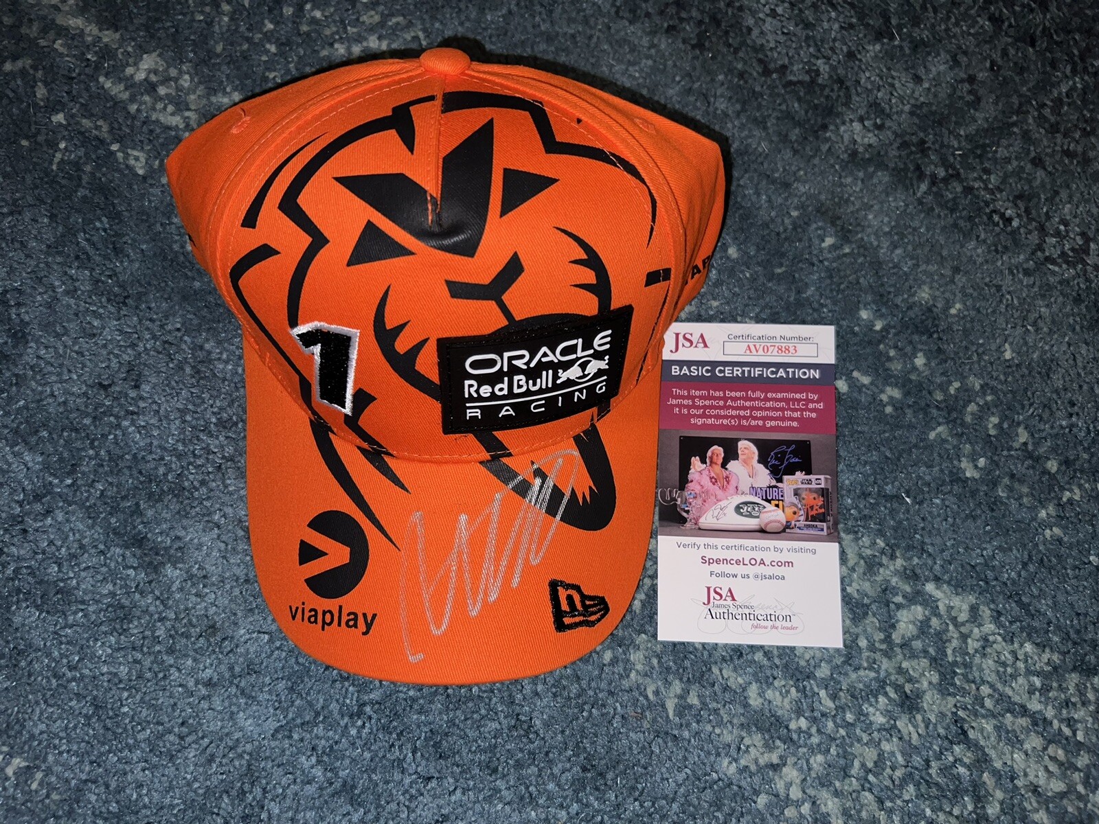 Max Verstappen Signed Orange Army Red Bull Hat 3x F1 Champ JSA Auth