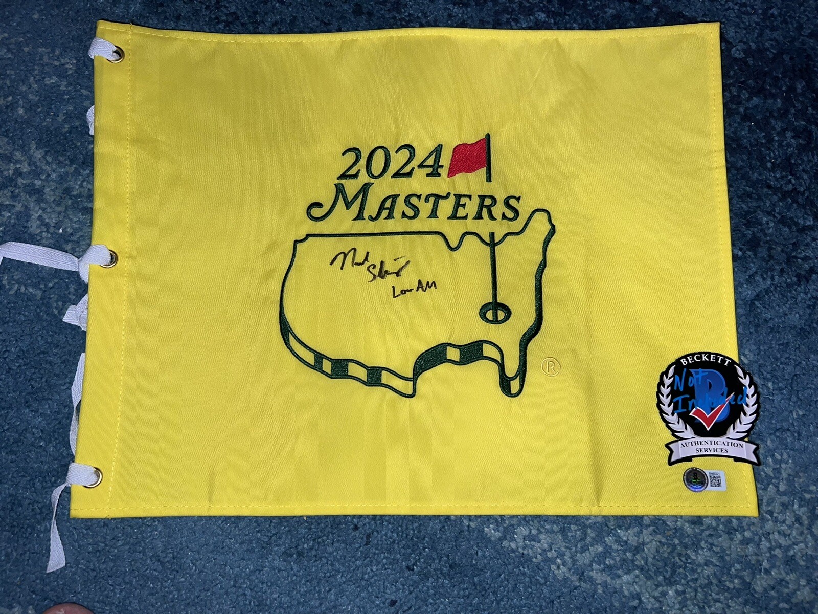 Neal Shipley Signed Official 2024 Masters Flag 1st Masters Low Amateur Beckett 2