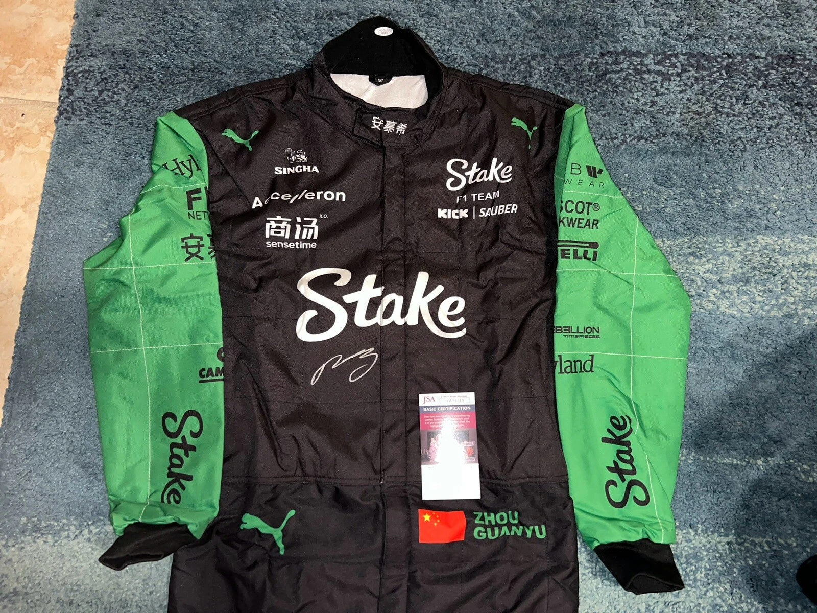 Zhou Guanyu Signed Full Size Stake F1 Race Suit Kick Sauber Superstar JSA Auth