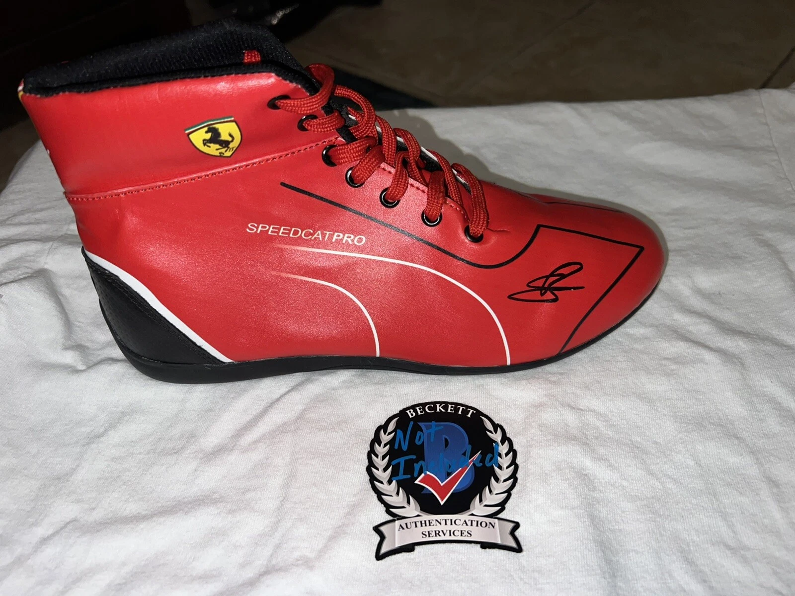 Oliver Bearman Signed Ferrari Race Boots Shoe 2024 Rookie Star Haas Beckett