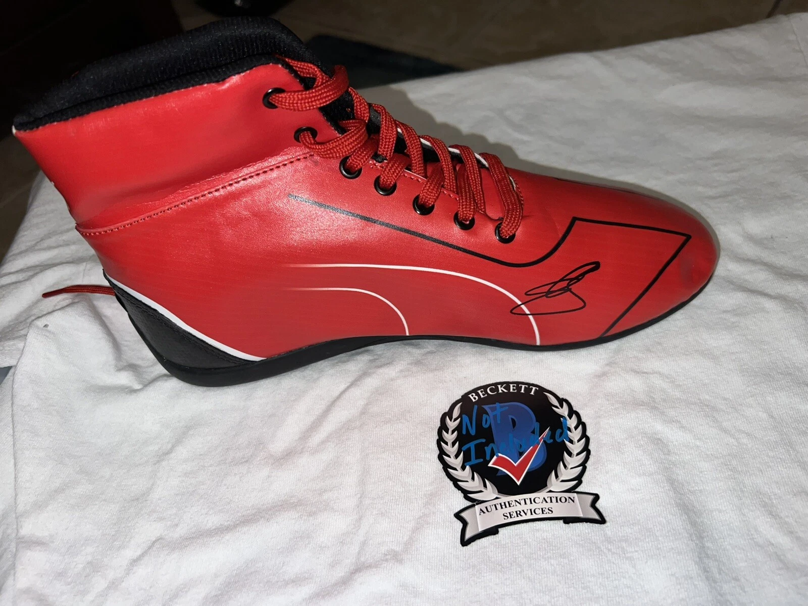 Oliver Bearman Signed Ferrari Race Boots Shoe 2024 Rookie Star Haas Beckett #3