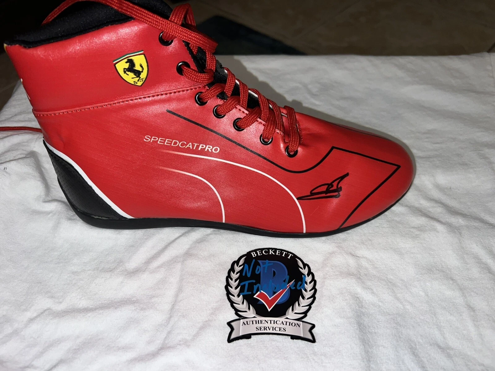 Oliver Bearman Signed Ferrari Race Boots Shoe 2024 Rookie Star Haas Beckett #4