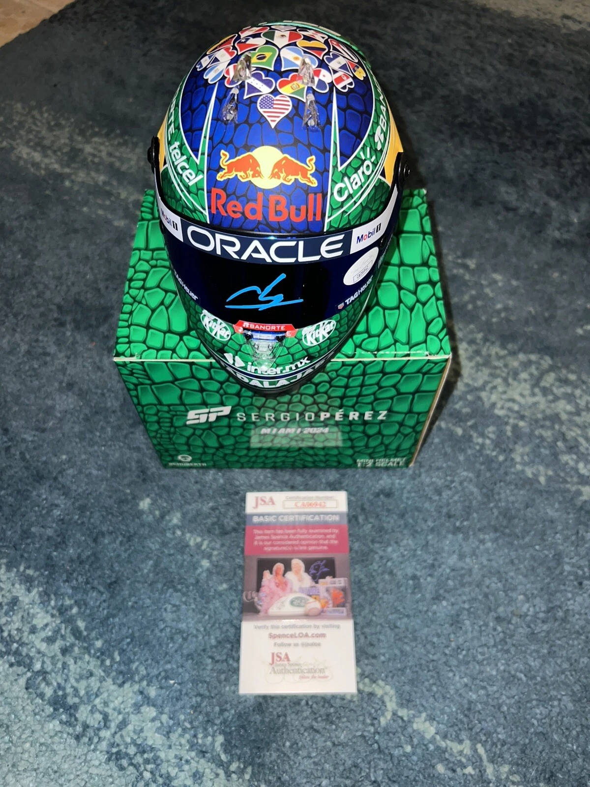 Sergio “Checo” Perez Signed Official Miami 2024 GP 1:2 Mini Helmet Red Bull JSA