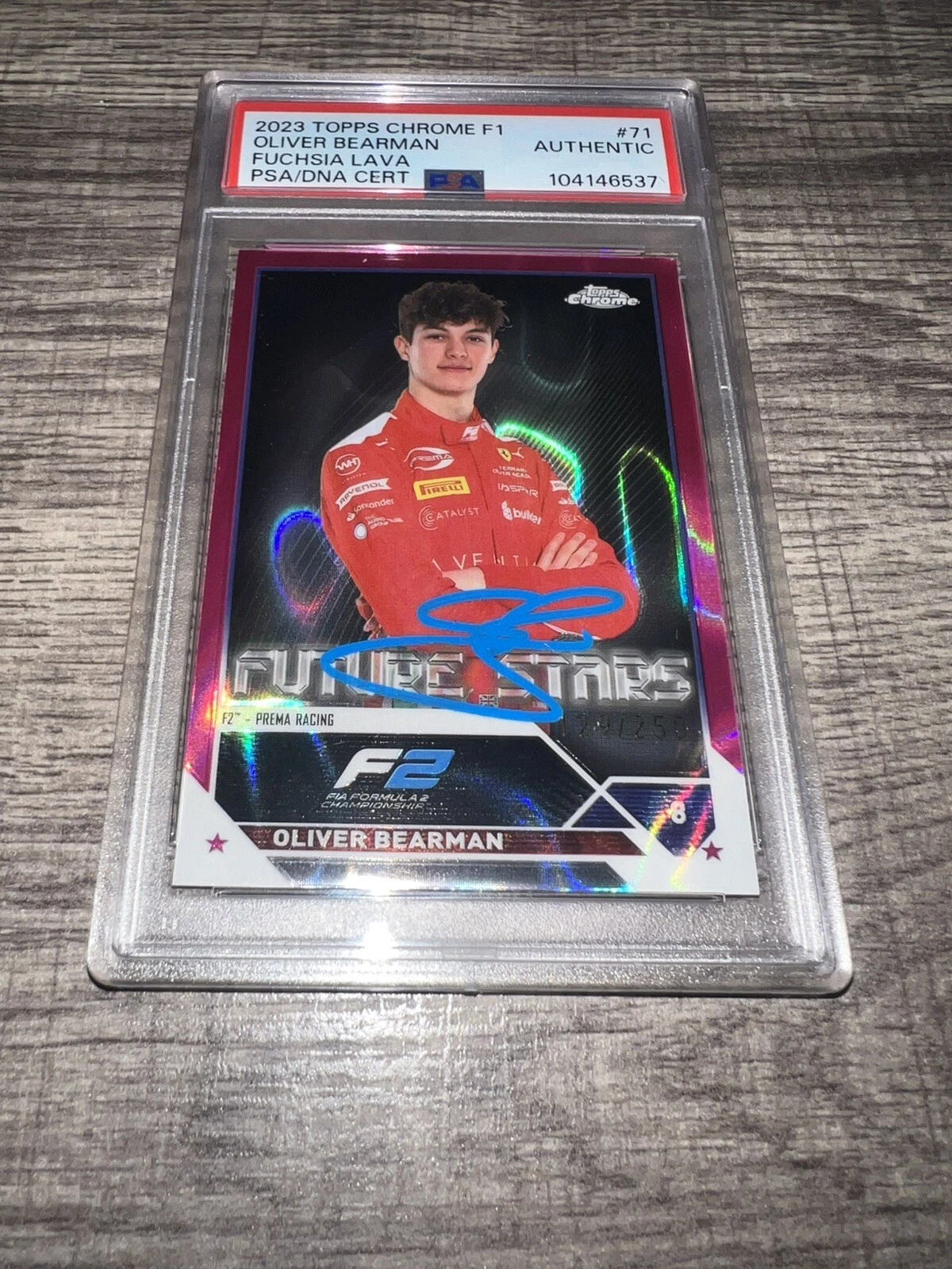Oliver Bearman Signed 2023 Topps Chrome Fuchsia Lava /250 F1 Card #71 PSA/DNA