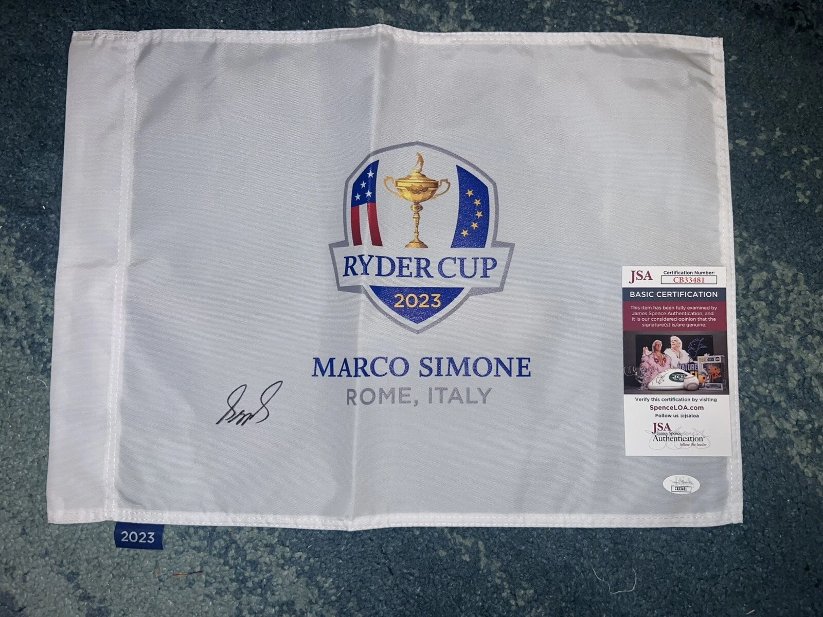 Sepp Straka Signed Official 2023 Ryder Cup Flag Marco Simone Champ JSA #2