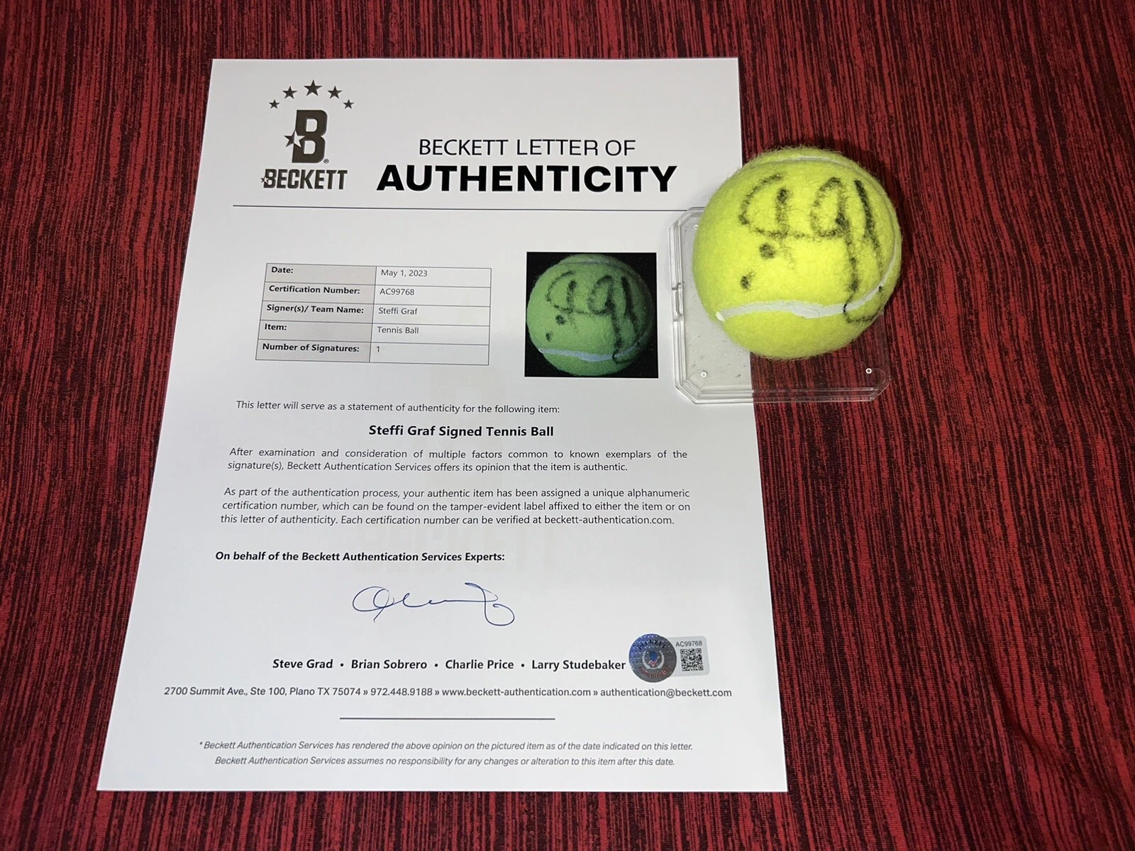 STEFFI GRAF SIGNED WILSON US OPEN TENNIS BALL 5X US OPEN WINNER BECKETT LOA COLLECTIBLE MEMORABILIA