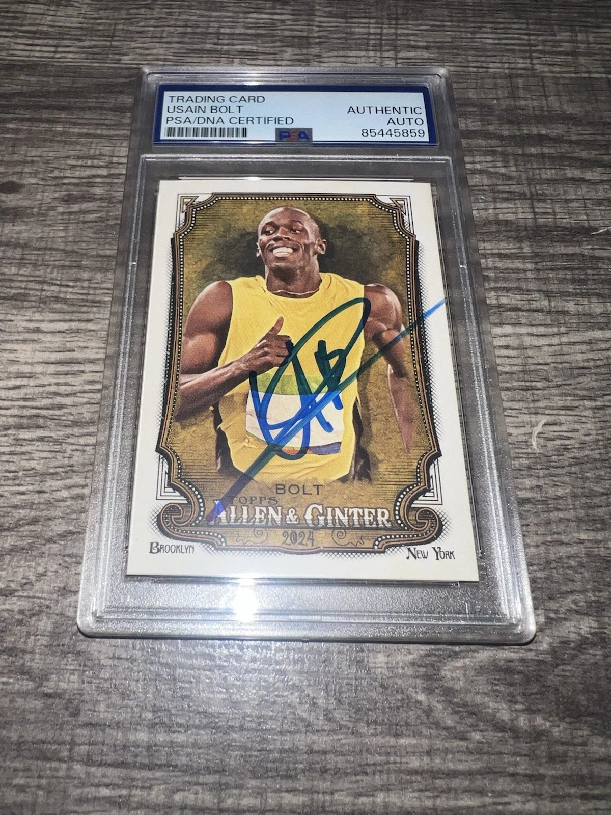 Usain Bolt Signed 2024 Allen & Ginter Trading Card #208 Legend PSA/DNA #4
