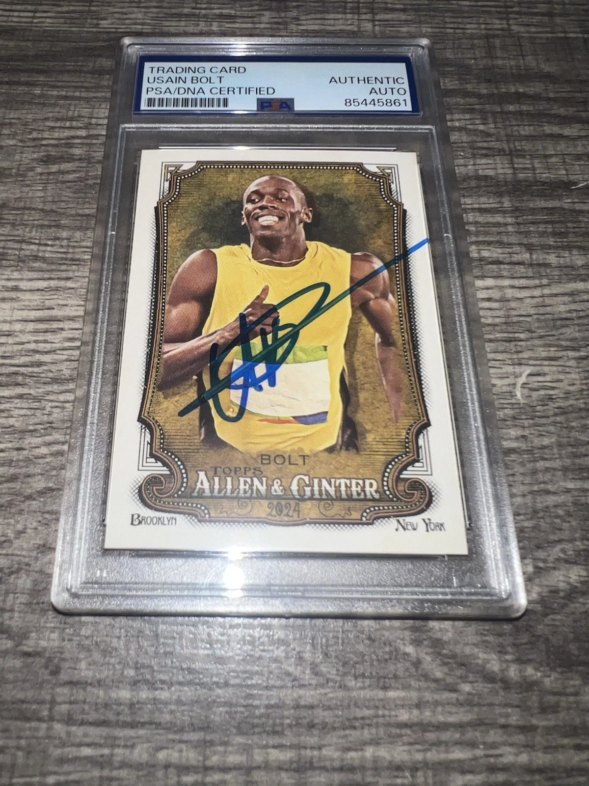 Usain Bolt Signed 2024 Allen & Ginter Trading Card #208 Legend PSA/DNA #6