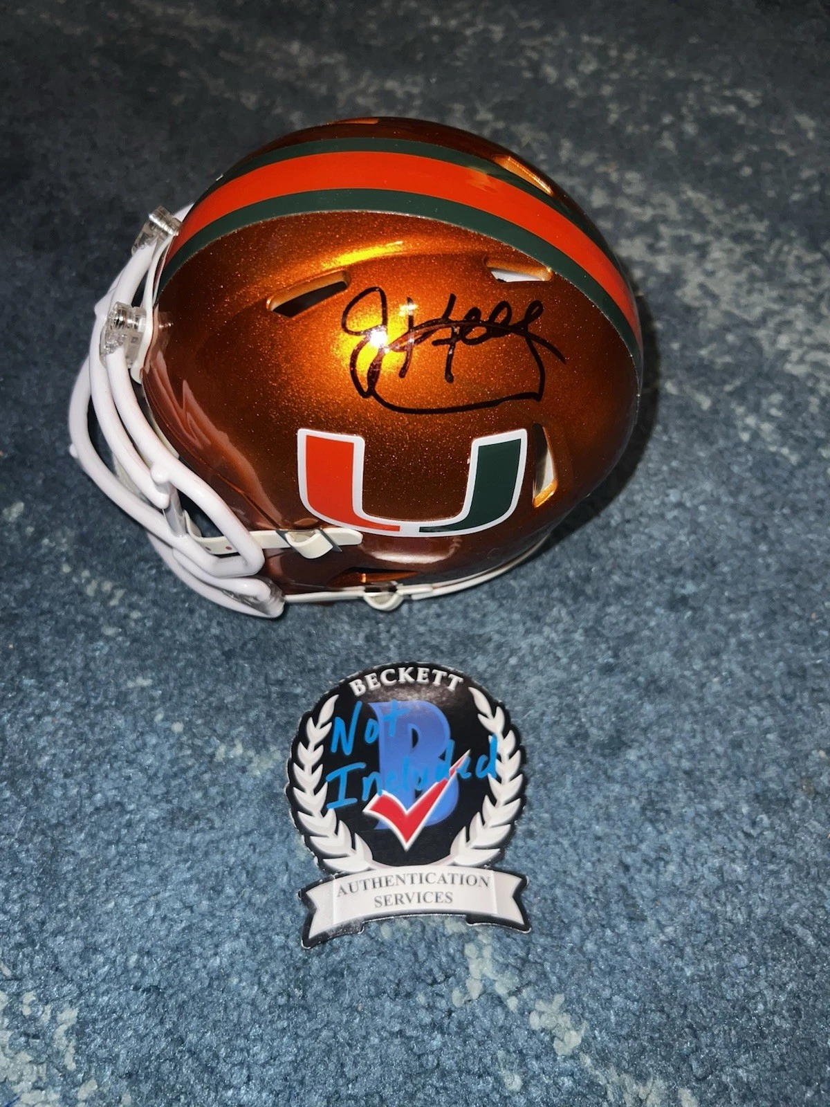 Jim Kelly Signed Official University Of Miami Mini Helmet Bills HOF Beckett #2