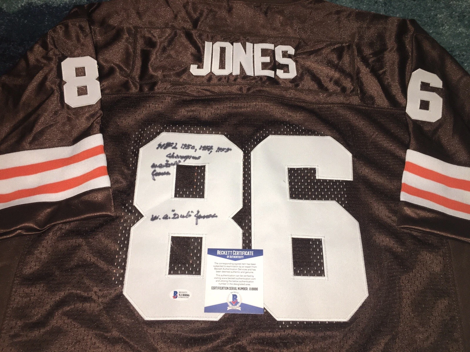 W.A “Dub” Jones Signed Cleveland Browns Jersey 3x NFL Champions Beckett