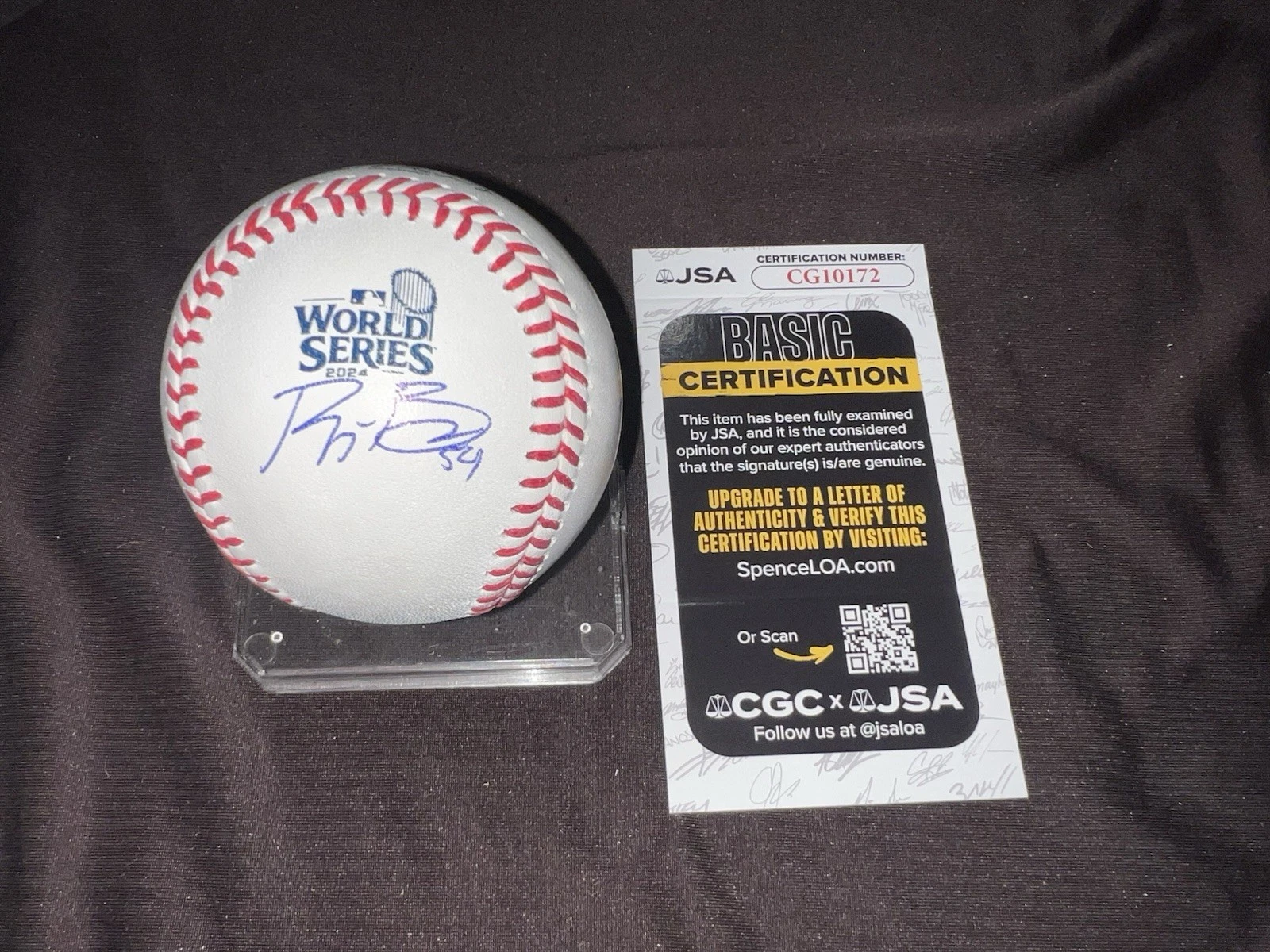 Ryan Brasier Signed Official 2024 World Series Baseball LA Dodgers JSA Auth #2