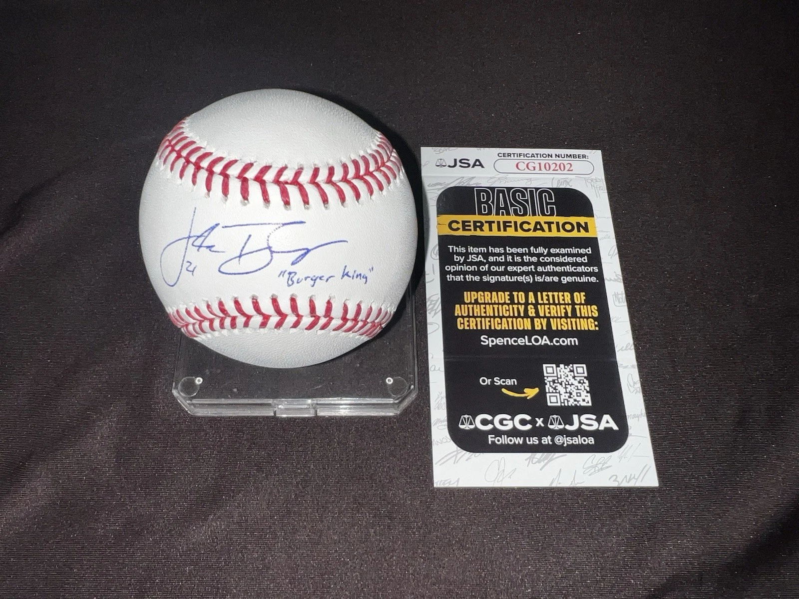 Jake Burger Signed Official Major League Baseball Texas Rangers JSA Auth #3