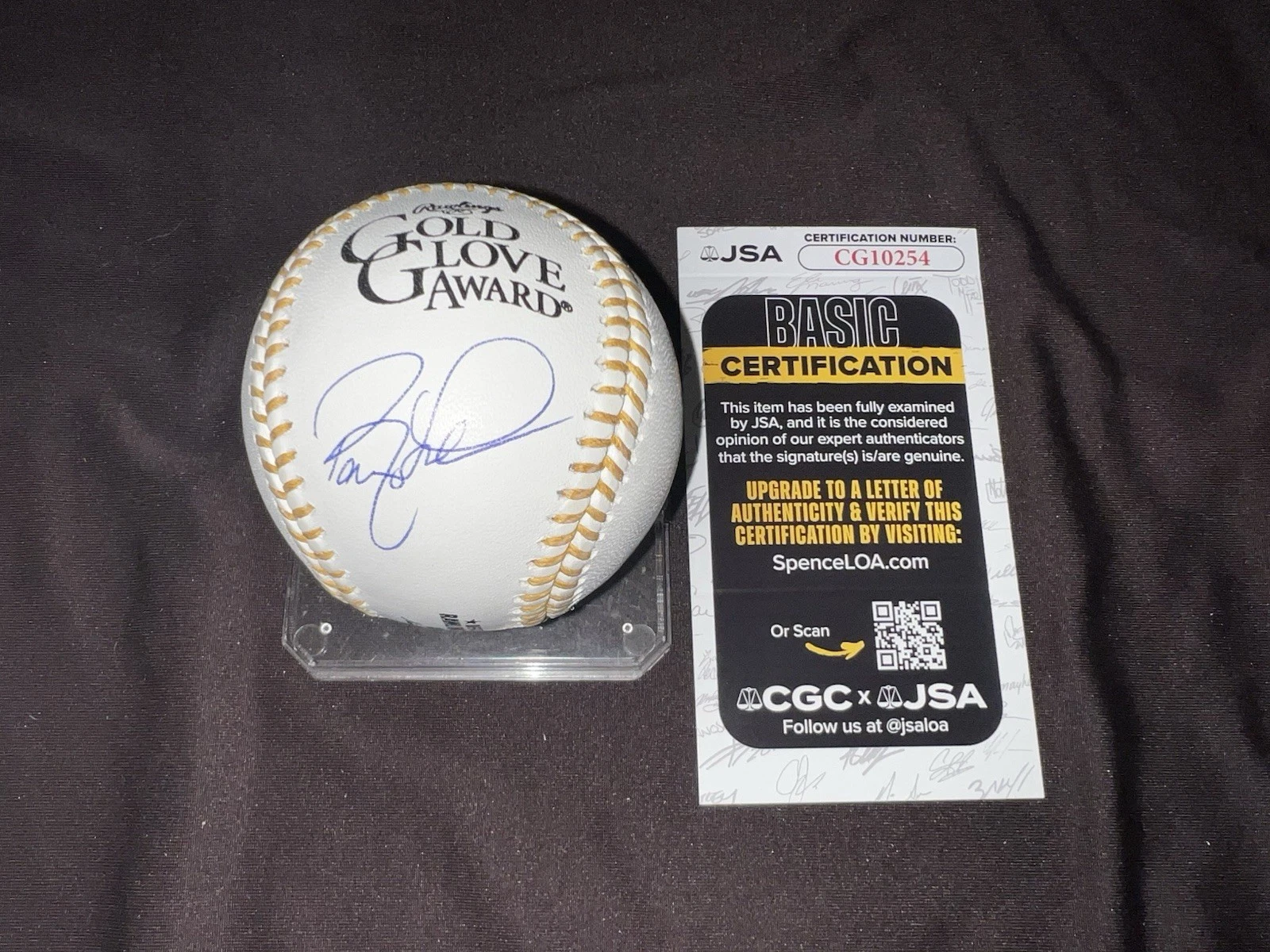 Barry Larkin Signed Official Gold Glove Baseball Cincinnati Reds HOF JSA Auth