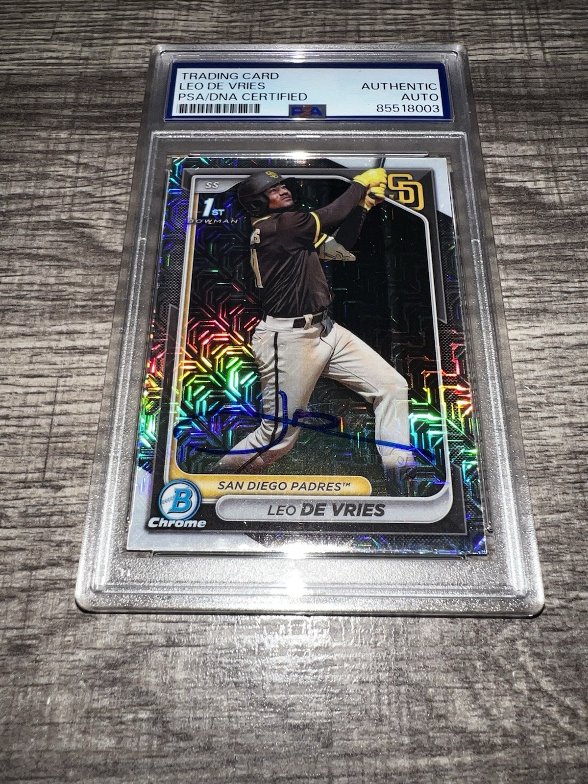 Leodalis De Vries Signed 2024 1st Bowman Chrome Trading Card Padres A’s PSA/DNA