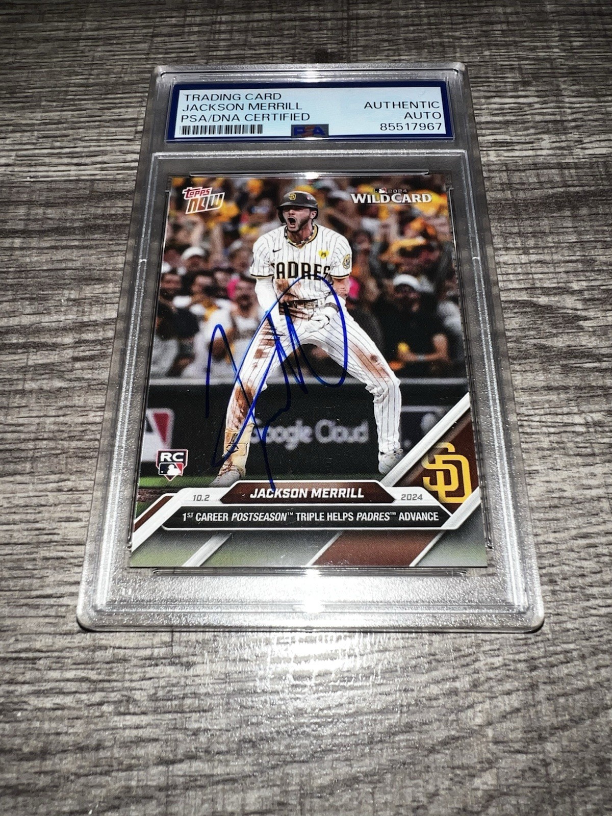 Jackson Merrill Signed 2024 Topps Now RC Trading Card San Diego Padres PSA/DNA