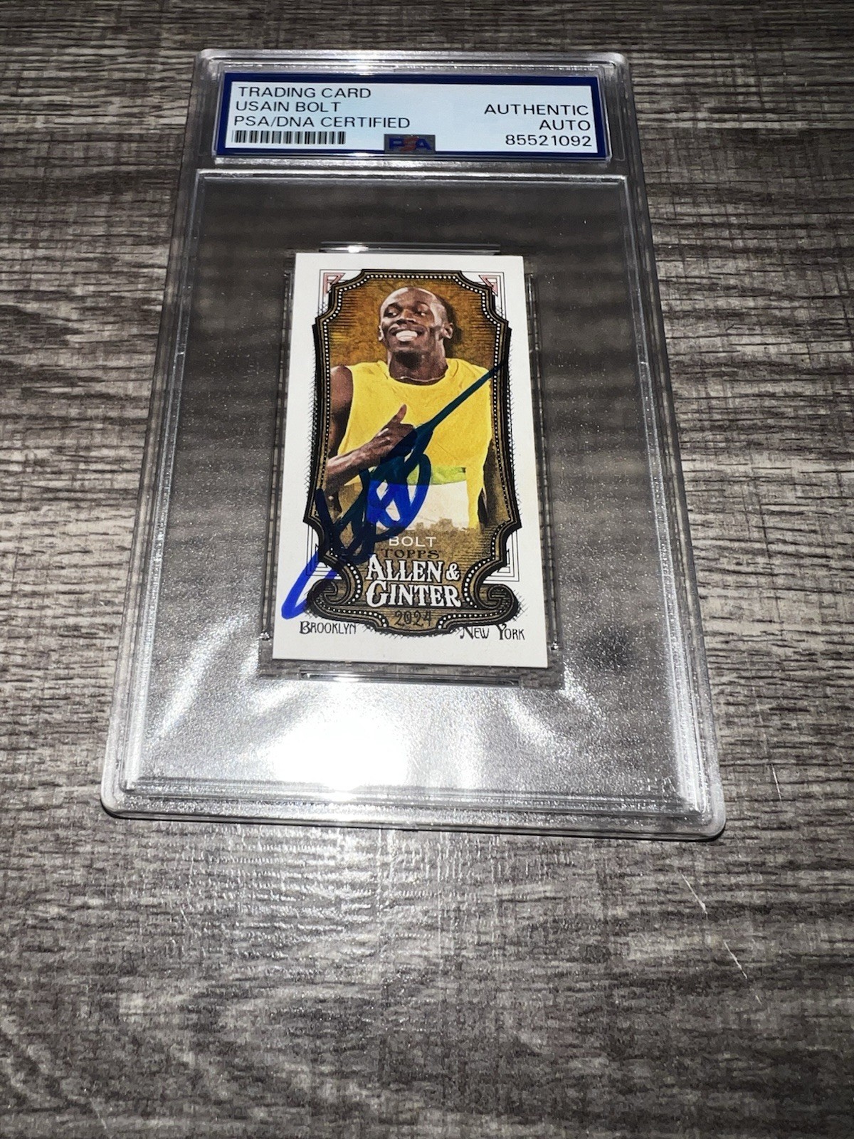 Usain Bolt Signed 2024 Allen & Ginter Trading Card Mini Base Special Back PSA